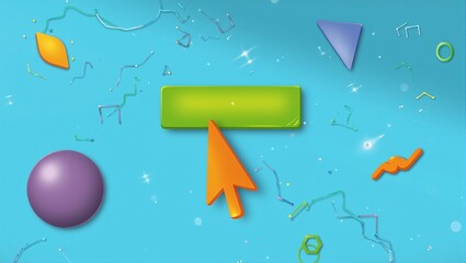 Vibrant cursor on green button amid floating shapes