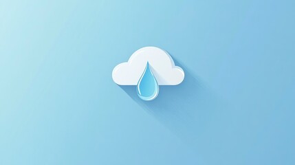 clean icon of a single droplet of water falling from a soft, overcast cloud. The droplet should be rounded and smooth, with subtle shading to evoke the quiet sadness of Blue Monday. 