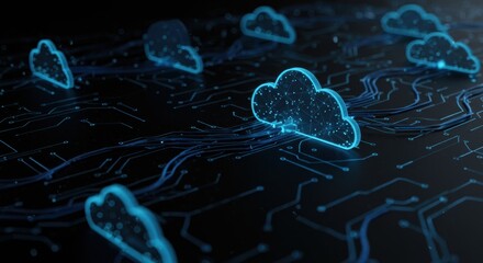 Digital cloud computing concept with glowing circuit patterns