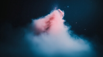 Fototapeta premium A mesmerizing scene of a glowing pink nebula drifting through a deep navy-blue starry sky, evoking cosmic romance and tranquility perfect for Valentine's Day themes.
