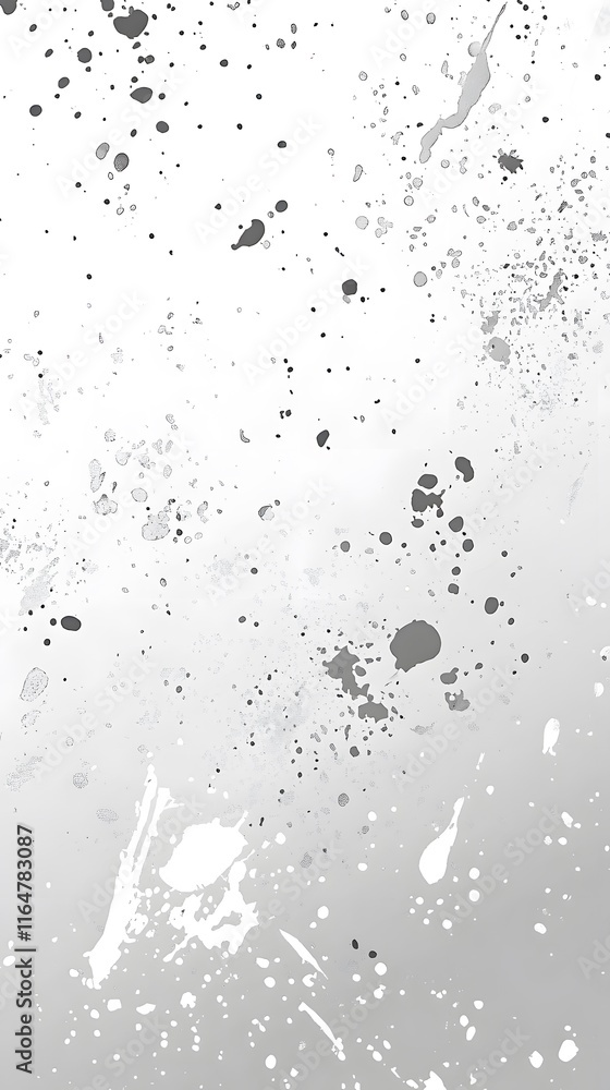 Poster abstract splatter art with varying shades of gray and white, creating a textured background.