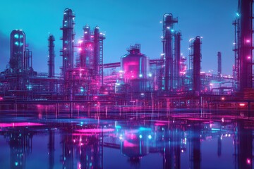 Futuristic Distressed Refinery with Glowing Effects