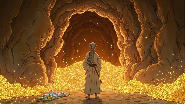 Mysterious man in turban by cave of treasures