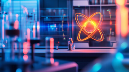 Obraz premium Atomic splitting diagram showing the process of nuclear fission, where a heavy nucleus splits into smaller nuclei, releasing energy and neutrons. 