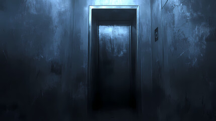 Abandoned lift shaft with faint whispers echoing in the darkness, echo, void, abandoned. Whispering. Illustration