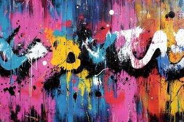 Fototapeta premium This striking image features a vibrant abstract graffiti with dynamic splashes and scribbles, perfect as a bold wallpaper or background best-seller