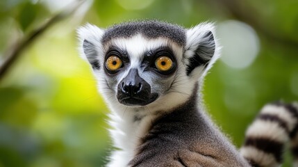 Obraz premium Ring-tailed Lemur Close-up: A Captivating Portrait of Madagascar's Iconic Primate