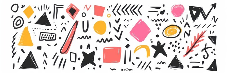 Abstract Hand Drawn Geometric Shapes Colorful Design