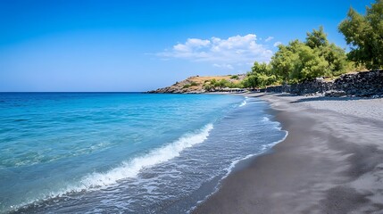 Serene Black Sand Beach with Turquoise Waters