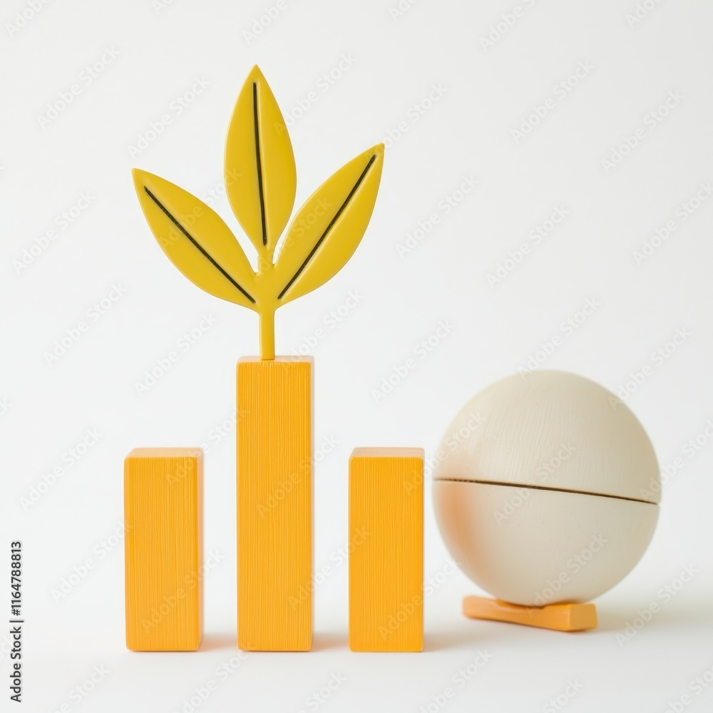 Poster business trends globalization innovation concept. a minimalistic design featuring yellow wooden bloc