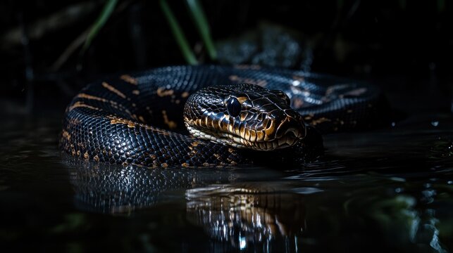 Black Python in Water