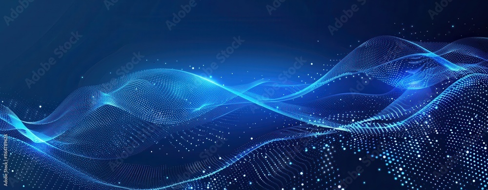 Poster abstract blue wave particle digital design