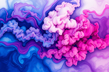 Fototapeta premium An abstract design of vibrant ink clouds swirling in water, with deep blues, pinks, and purples. abstract ink cloud wallpaper, texture, background