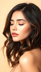 Fototapeta premium Portrait of Beautiful Woman with Eyes Closed: Serenity and Wellness