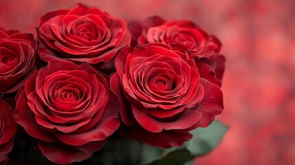 Obraz premium Valentine's Day Celebration with Red Roses Bouquet Close-Up Photography Romantic Setting Floral Beauty Love Concept