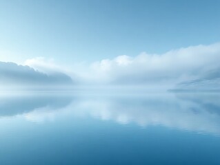 Fototapeta premium Serene Misty Lake Landscape With Mountain Reflections
