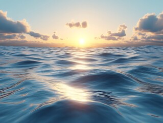 Obraz premium Serene Ocean Waves at Sunset Golden Light Reflecting