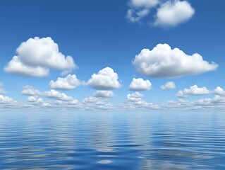 Obraz premium Serene Cumulus Clouds Over Calm Blue Ocean Waters