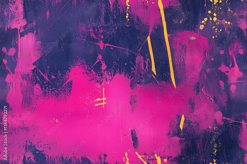 Aufkleber an abstract painting featuring vibrant pink and purple hues with splashes of yellow. the texture is 