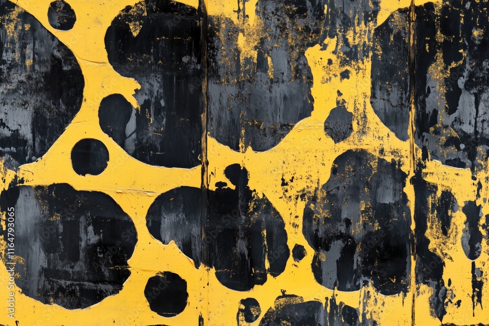 Poster an abstract background featuring a textured pattern of black and yellow paint, with irregular shapes