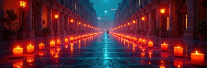 Obraz premium Rows of flickering candlelight fill the vast plaza , memorial, serenity