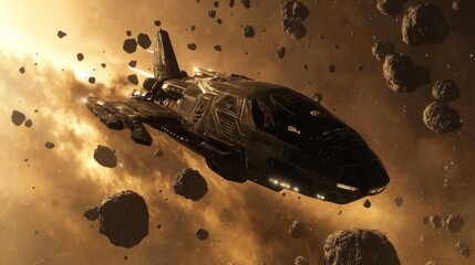 Spaceship Navigating Through Asteroid Field