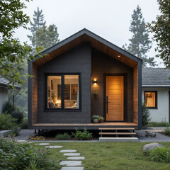 Concept photo of cabin house exterior, tiny house exterior