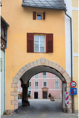 Historic building with Arch way in Berchtesgaden, Bavaria, Germany.
