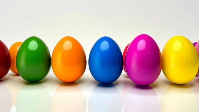 Colorful decorative eggs arranged in a row for a festive celebration