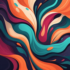 An abstract background with flowing, organic shapes in bold, contrasting colors, creating a dynamic and energetic composition.