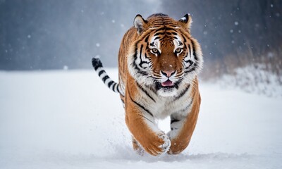 눈밭을 뛰고있는 호랑이 맹호