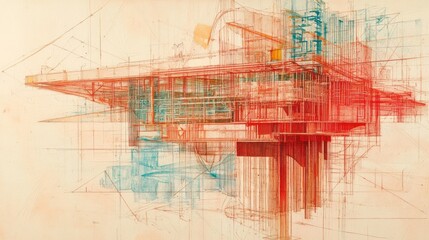 Obraz premium Abstract architectural rendering in vibrant colors.