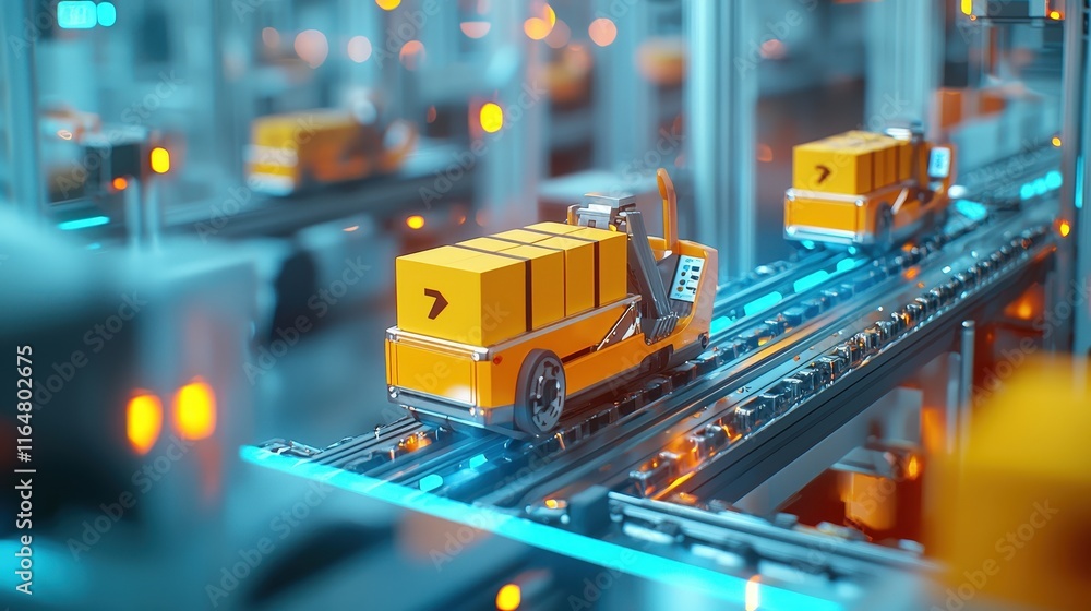Poster a logistics center monitoring automated package handling in a smart warehouse.