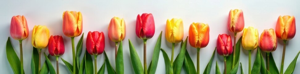 Fototapeta premium Vibrant tulip flowers arranged in a simple composition , flower, spring
