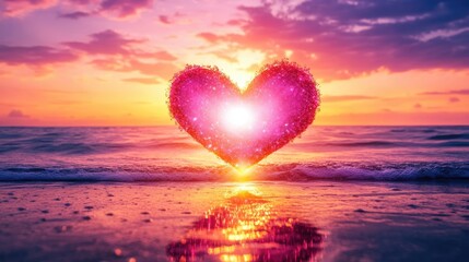Heart-Shaped Arch of Pink Roses at Sunset Over the Sea