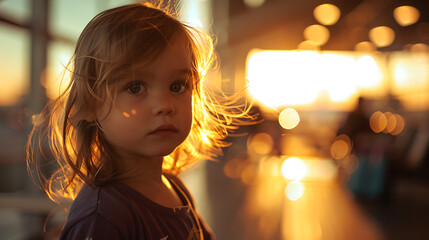Fototapeta premium Golden Hour Child Portrait: Sunset Glow
