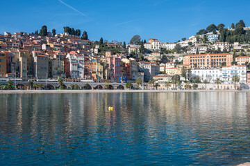 Obraz premium Panorama of The Old town of Menton, France