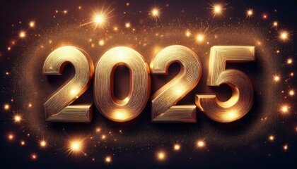 Golden '2025' Text Framed by Subtle Sparkles