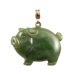 Intricately Carved Green Jade Pig Pendant with Polished Finish