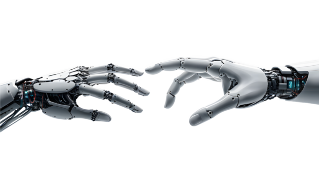 Futuristic Robotic Arms Reaching Out in a Transparent Background