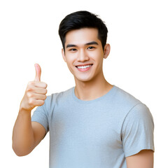 High-Quality PNG smiling man giving thumbs up gesture on transparent background