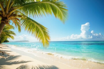Serene Tropical Beach with Palm Trees and Crystal Clear Water