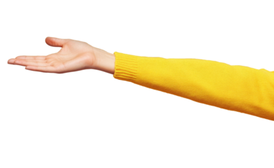 High-Quality PNG yellow sleeve hand gesture on transparent background