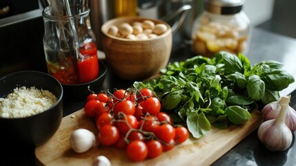 Preparing fresh ingredients for a healthy meal kitchen food photography indoor close-up culinary concepts