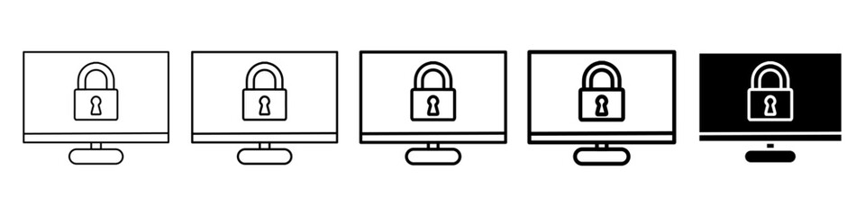 monitor lock icon Simple thin line logo set