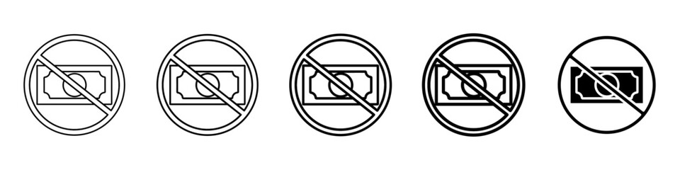 no cash icon Simple thin line logo set