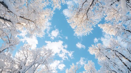 Winter Wonderland Snow Covered Trees Blue Sky