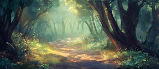 Forest Pathway with Sunlight