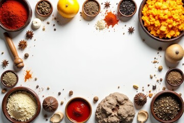 A creative flat lay of spices and superfoods for cooking inspiration
