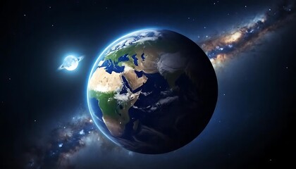 Fototapeta premium Earth and Ringed Planet in Cosmic Space